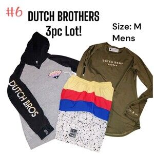 DUTCH BROTHERS 3Pc LOT SzM Logo Hoodie Sweatshirt Rayon Shirt Swim Trunks Shorts